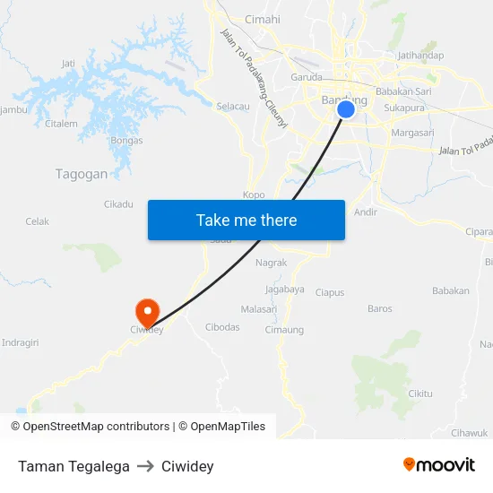 Taman Tegalega to Ciwidey map
