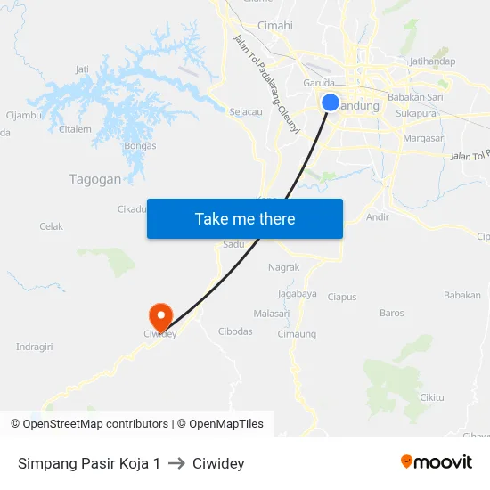 Simpang Pasir Koja 1 to Ciwidey map