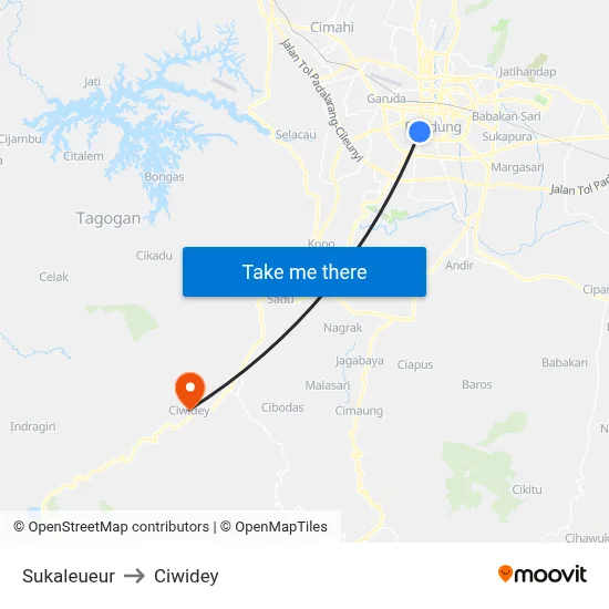 Sukaleueur to Ciwidey map