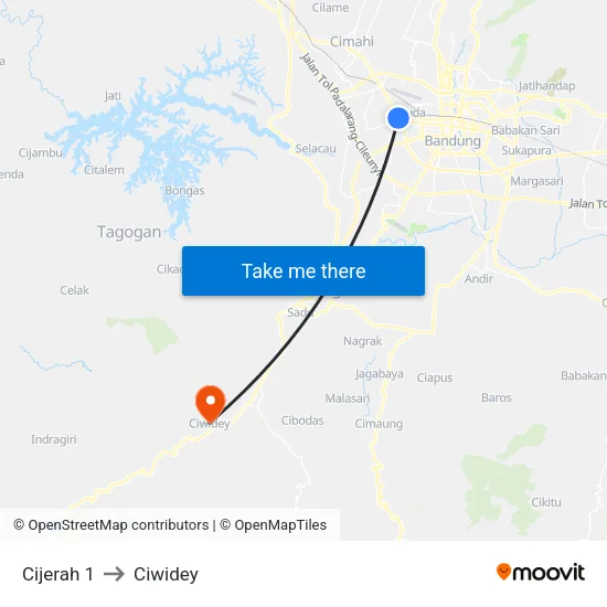 Cijerah 1 to Ciwidey map