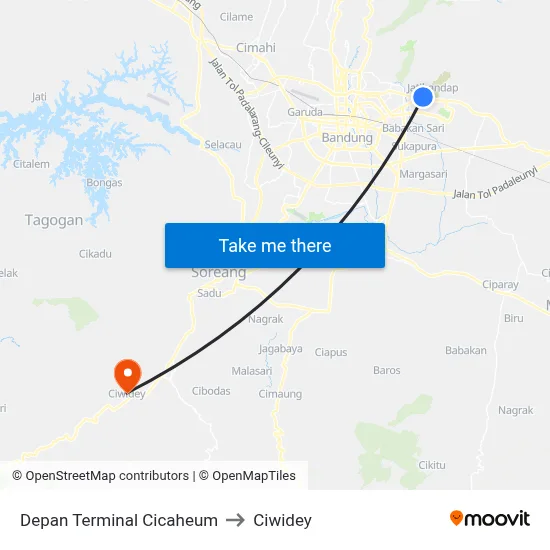 Depan Terminal Cicaheum to Ciwidey map