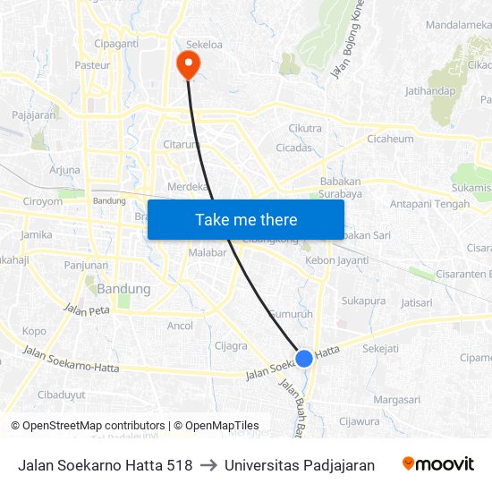 Jalan Soekarno Hatta 518 to Universitas Padjajaran map