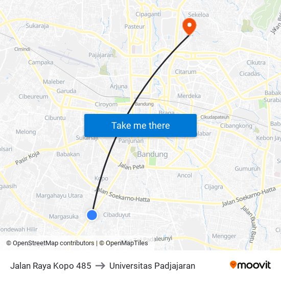 Jalan Raya Kopo 485 to Universitas Padjajaran map