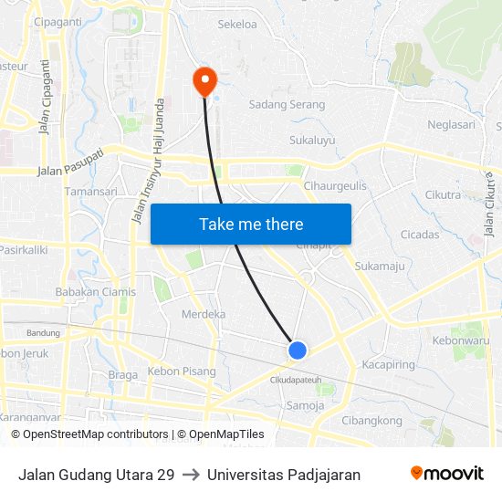 Jalan Gudang Utara 29 to Universitas Padjajaran map