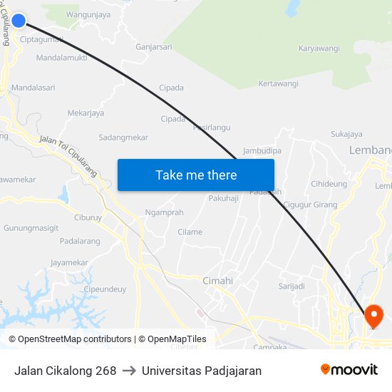 Jalan Cikalong 268 to Universitas Padjajaran map