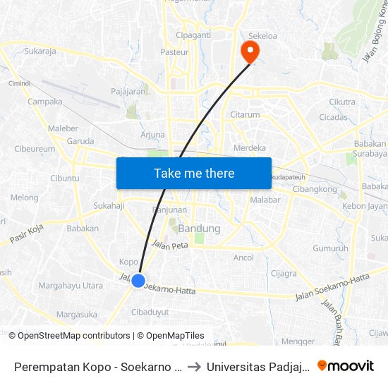 Perempatan Kopo - Soekarno Hatta to Universitas Padjajaran map