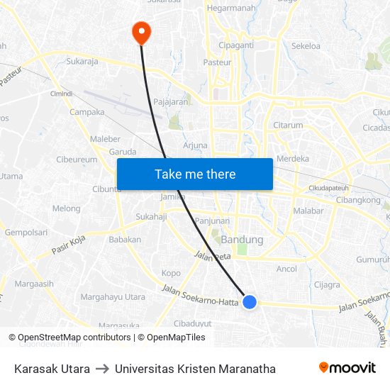 Karasak Utara to Universitas Kristen Maranatha map