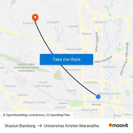 Stasiun Bandung to Universitas Kristen Maranatha map