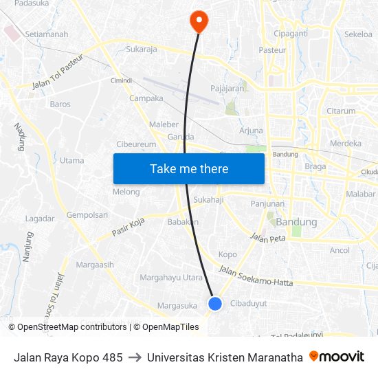 Jalan Raya Kopo 485 to Universitas Kristen Maranatha map