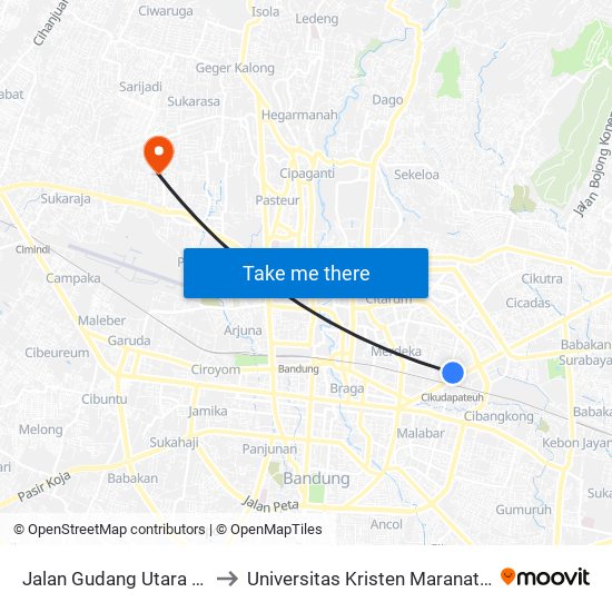 Jalan Gudang Utara 29 to Universitas Kristen Maranatha map