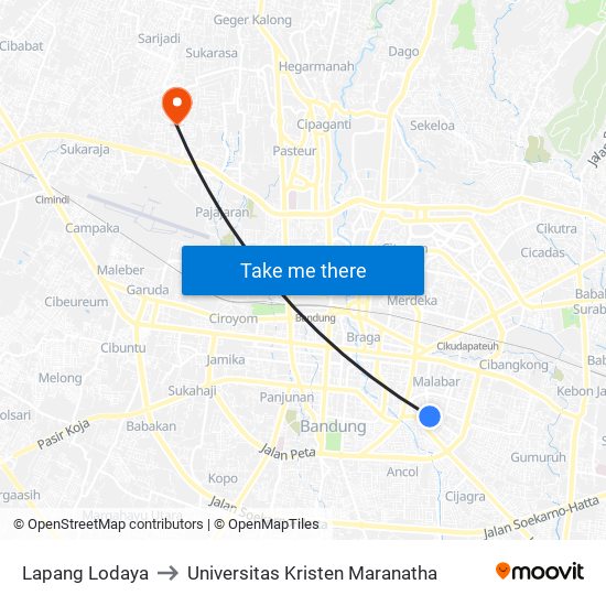 Lapang Lodaya to Universitas Kristen Maranatha map