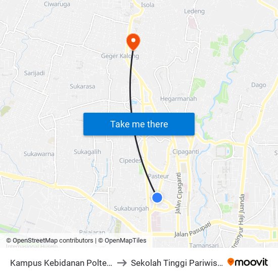 Kampus Kebidanan Poltekkes Bandung to Sekolah Tinggi Pariwisata Bandung map