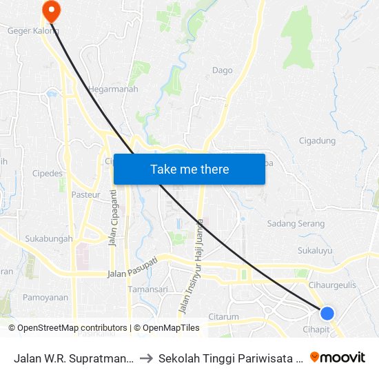 Jalan W.R. Supratman 66 - 70 to Sekolah Tinggi Pariwisata Bandung map