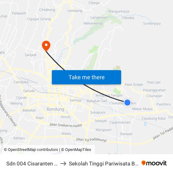 Sdn 004 Cisaranten Kulon to Sekolah Tinggi Pariwisata Bandung map