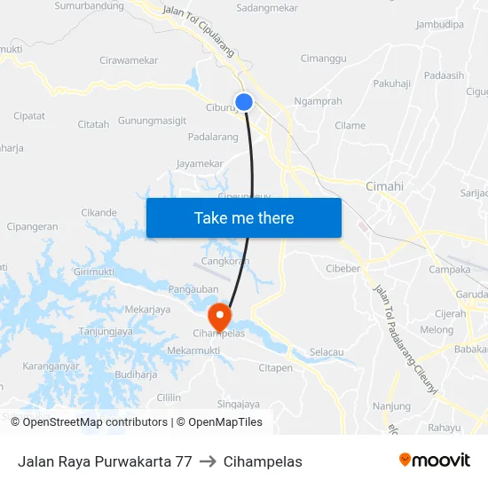 Jalan Raya Purwakarta 77 to Cihampelas map
