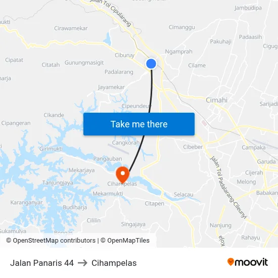 Jalan Panaris 44 to Cihampelas map