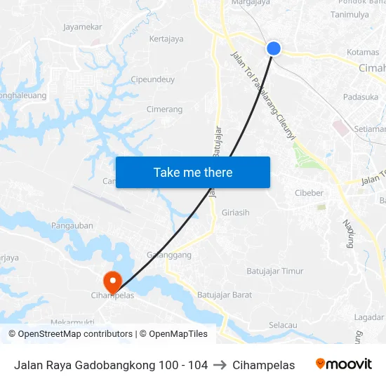 Jalan Raya Gadobangkong 100 - 104 to Cihampelas map