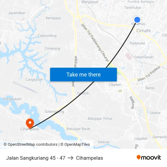 Jalan Sangkuriang 45 - 47 to Cihampelas map