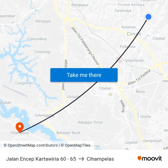 Jalan Encep Kartawiria 60 - 65 to Cihampelas map