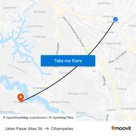 Jalan Pasar Atas 36 to Cihampelas map