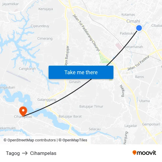 Tagog to Cihampelas map