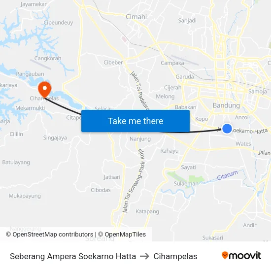 Seberang Ampera Soekarno Hatta to Cihampelas map