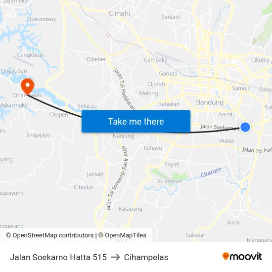 Jalan Soekarno Hatta 515 to Cihampelas map