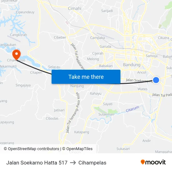 Jalan Soekarno Hatta 517 to Cihampelas map