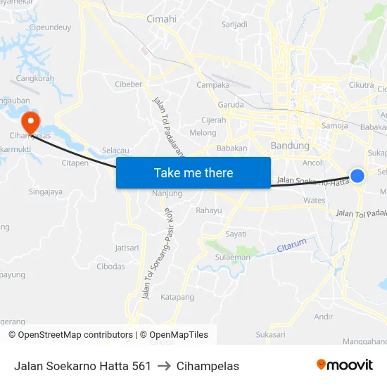 Jalan Soekarno Hatta 561 to Cihampelas map