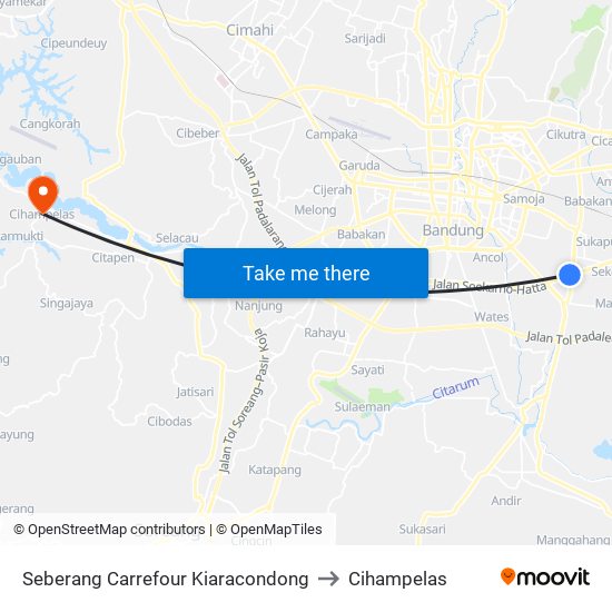 Seberang Carrefour Kiaracondong to Cihampelas map