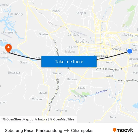 Seberang Pasar Kiaracondong to Cihampelas map
