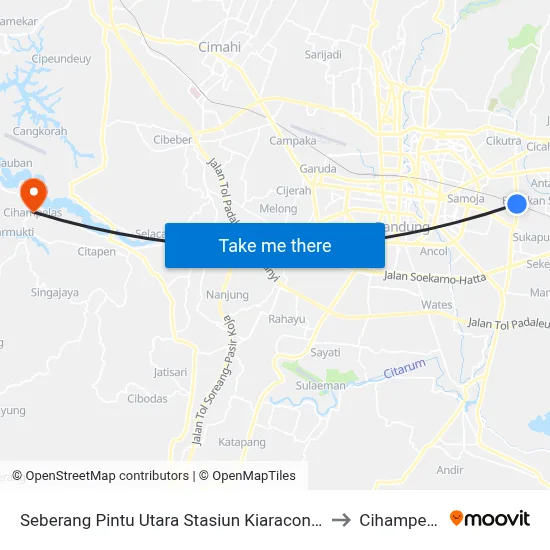 Seberang Pintu Utara Stasiun Kiaracondong to Cihampelas map