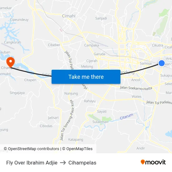 Fly Over Ibrahim Adjie to Cihampelas map
