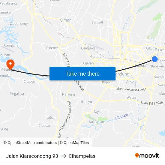 Jalan Kiaracondong 93 to Cihampelas map