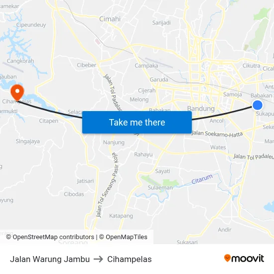 Jalan Warung Jambu to Cihampelas map