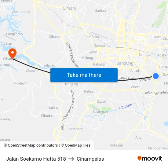 Jalan Soekarno Hatta 518 to Cihampelas map
