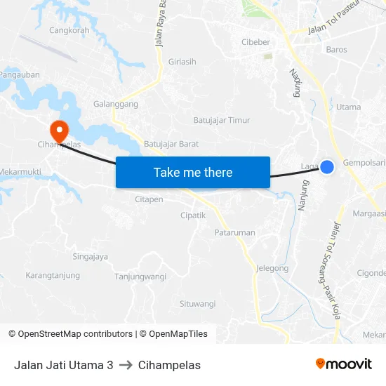 Jalan Jati Utama 3 to Cihampelas map