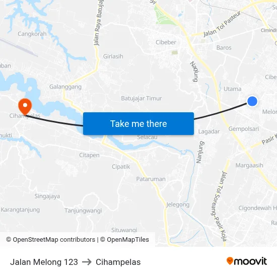 Jalan Melong 123 to Cihampelas map