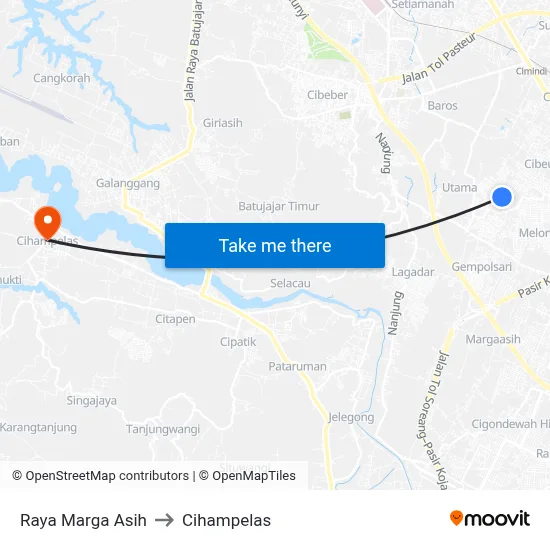 Raya Marga Asih to Cihampelas map