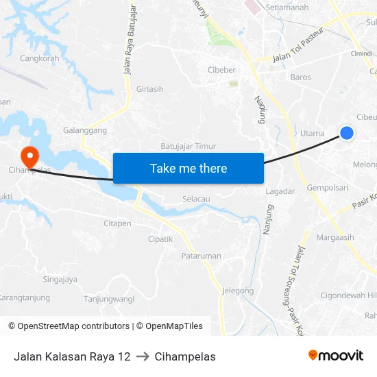 Jalan Kalasan Raya 12 to Cihampelas map