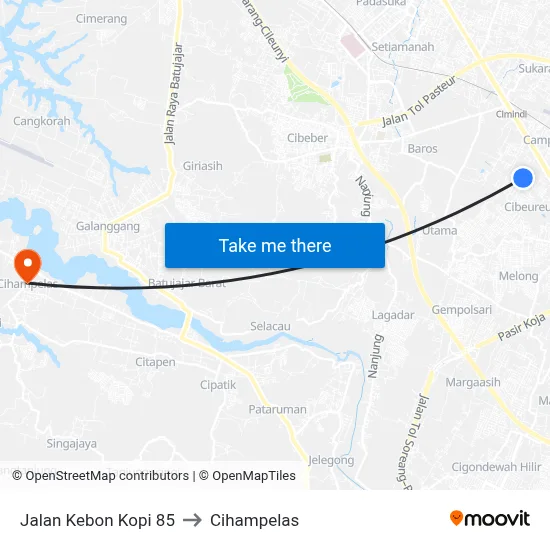 Jalan Kebon Kopi 85 to Cihampelas map