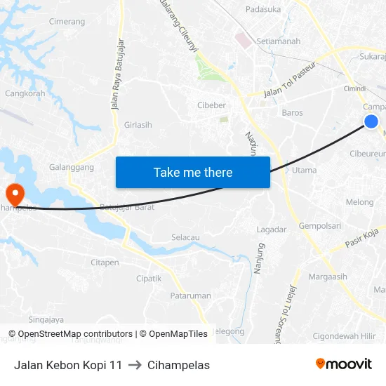 Jalan Kebon Kopi 11 to Cihampelas map