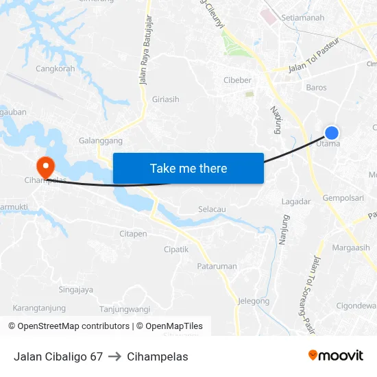 Jalan Cibaligo 67 to Cihampelas map