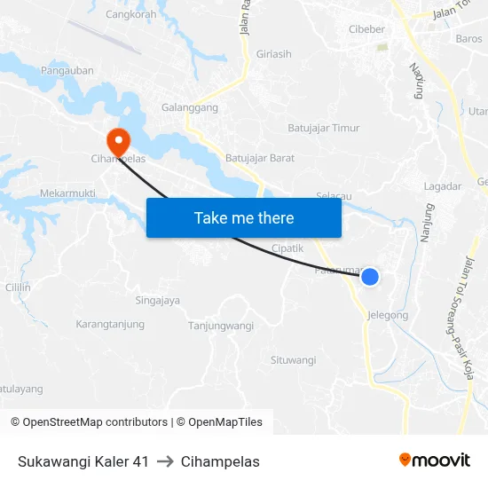 Sukawangi Kaler 41 to Cihampelas map