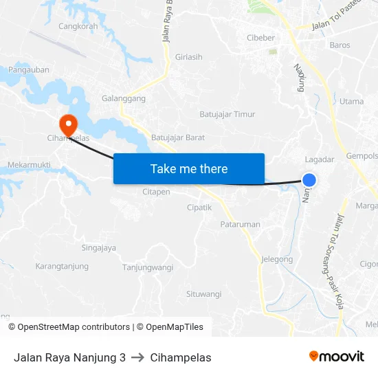 Jalan Raya Nanjung 3 to Cihampelas map