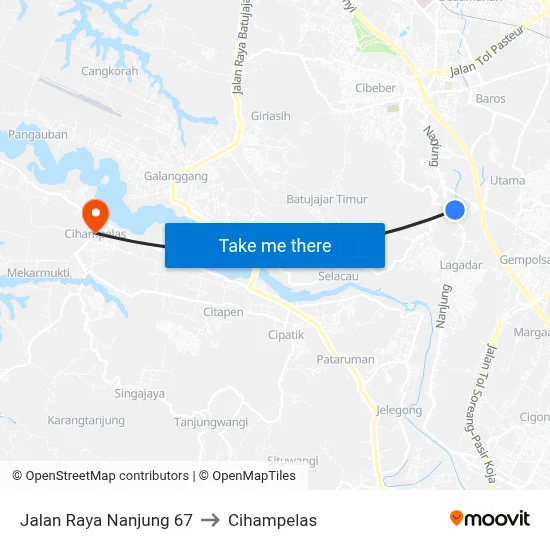 Jalan Raya Nanjung 67 to Cihampelas map