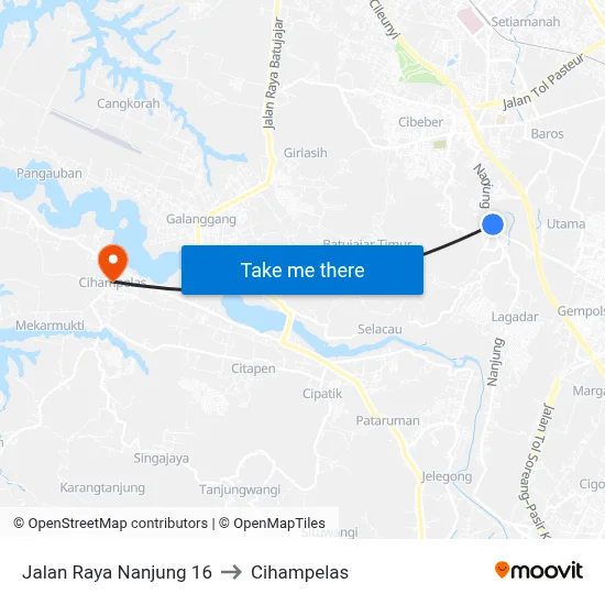 Jalan Raya Nanjung 16 to Cihampelas map
