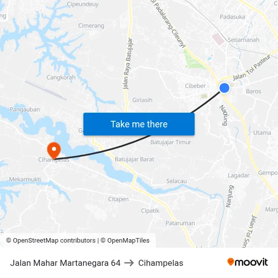 Jalan Mahar Martanegara 64 to Cihampelas map