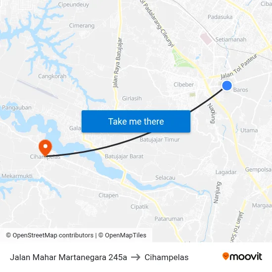 Jalan Mahar Martanegara 245a to Cihampelas map