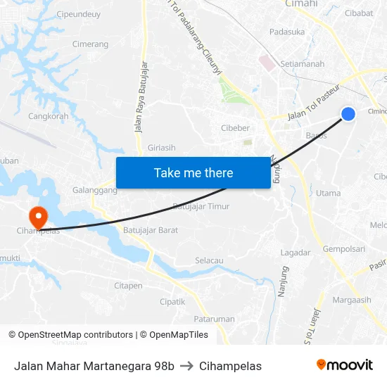 Jalan Mahar Martanegara 98b to Cihampelas map